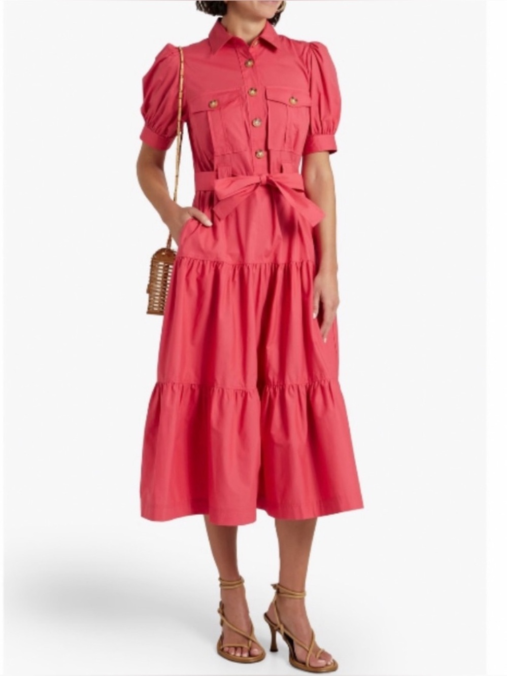 NEW Derek Lam 10 Crosby Buffy Belted Utility Midi Dress Rose Womans Size 4